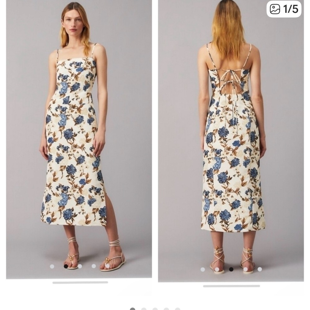 Tory Burch Cream and Blue Floral Backless Dress